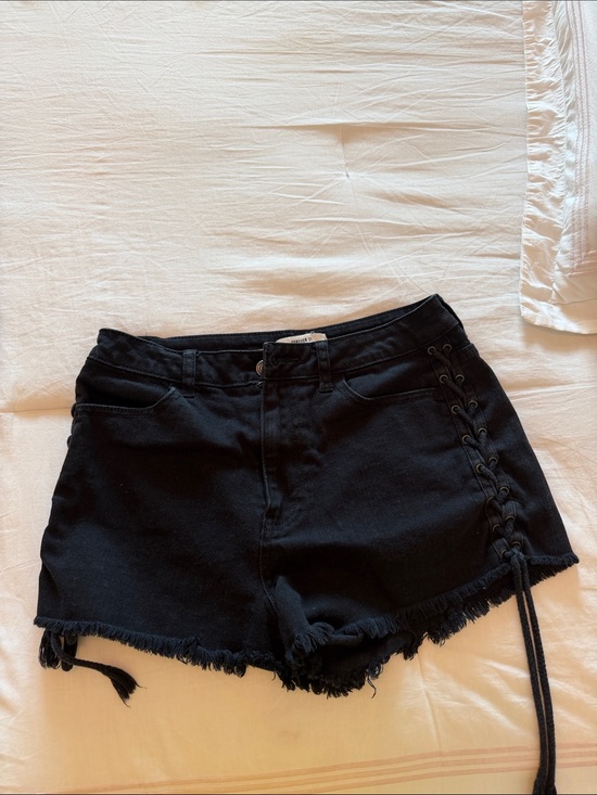 Forever 21 Pants - Forever 21 Black High-Rise Lace-Up Denim Shorts
